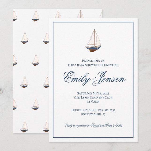 Klassische Babydusche für Nautical Sailboat Einladung (Vorne/Hinten)