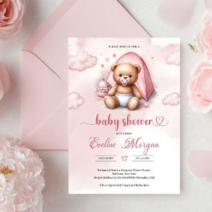 Klassische Babyparty-Einladung für Mädchen mit Ted Einladung