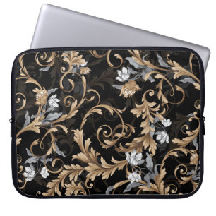 Klassische barocke Blume: schwarzer Hintergrund. Laptopschutzhülle