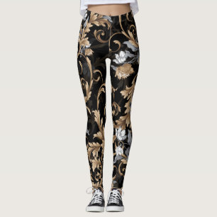 Klassische barocke Blume: schwarzer Hintergrund. Leggings