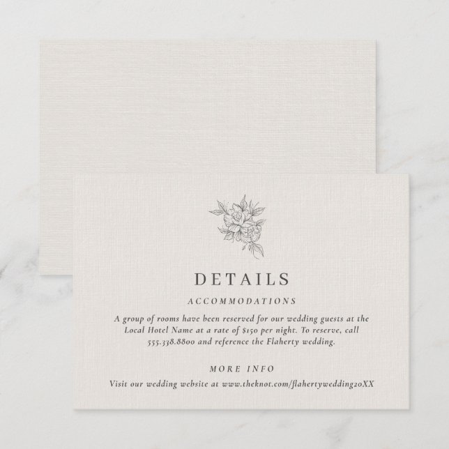 Klassische beige Details zu Botanischen Hochzeiten Begleitkarte (Vorne/Hinten)