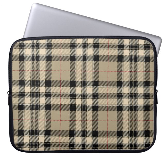 Klassische Beige Kariert Laptopschutzhülle (Vorderseite)