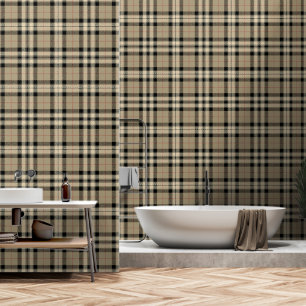 Klassische Beige + Kariertes schwarzes Bad Tapete