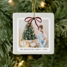 Klassische Beige Streifen Rote Schleife Weihnachte