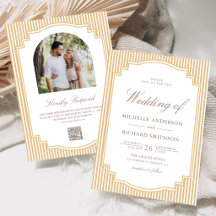 Klassische Beige-Tan-gestreifte Foto-QR-Code-Hochz