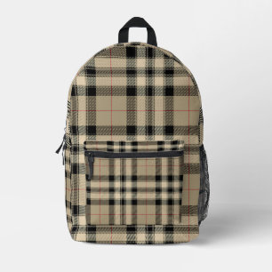 Klassische Beige und Schwarz Kariert Bedruckter Rucksack