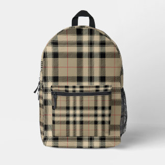 Klassische Beige und Schwarz Kariert Bedruckter Rucksack