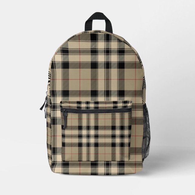 Klassische Beige und Schwarz Kariert Bedruckter Rucksack (Vorderseite)