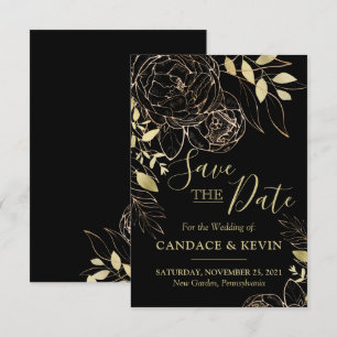 Klassische Black & Gold Peony Moderne Blumenhochze Save The Date