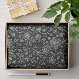 Klassische Blätter Blumenmuster auf Grau Schwarz Seidenpapier
