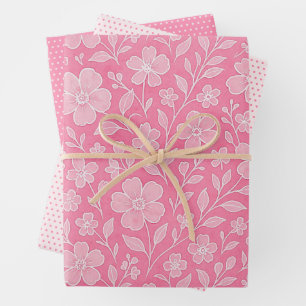 Klassische Blätter Blumenmuster auf Hot Pink