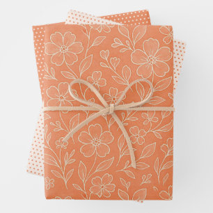 Klassische Blätter Blumenmuster auf Korallenorange