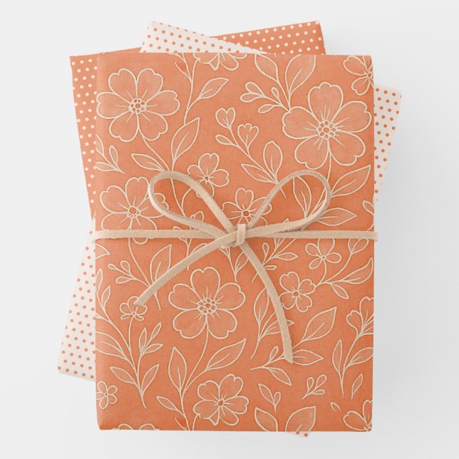 Klassische Blätter Blumenmuster auf Korallenorange (Beispiel)