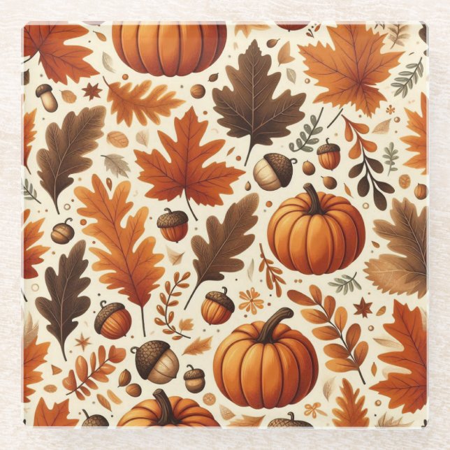 klassische Blätter/Kürbisse/Akkorde Herbst Glasuntersetzer (Vorderseite)