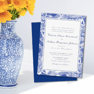 Klassische Blau- und Weißblütenzunge Chinoiserie H Einladung