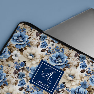 Klassische Blau-Weiß-Blumen-Laptop-Hülle Etui Laptopschutzhülle