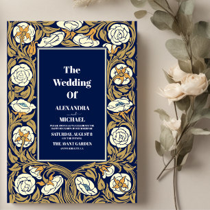 Klassische blaue Art Nouveau-Hochzeit Einladung