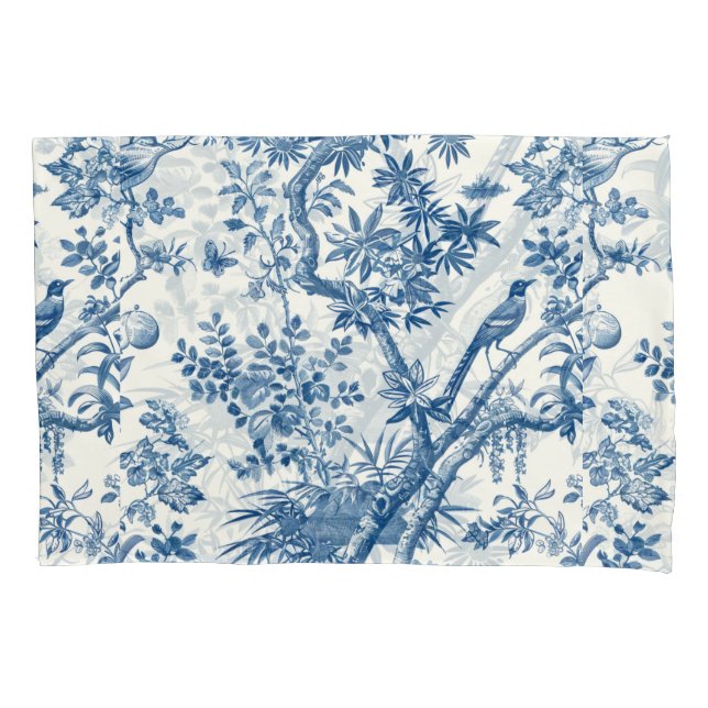 Klassische Blaue Botanische Eleganz Kissenbezug (Vorderseite-Links)