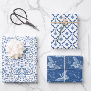 Klassische Blaue chinesische Keramik-Muster Geschenkpapier Set
