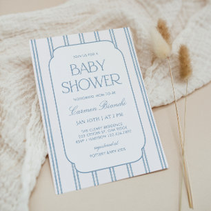 Klassische blaue gestreifte Babyparty-Einladung Einladung