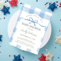 Klassische blaue Gingham-Jungen-Babyparty