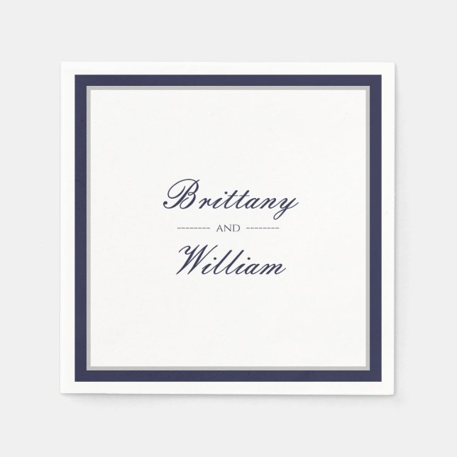 Klassische blaue Grau-Braut und Groom Napkins Serviette (Vorderseite)