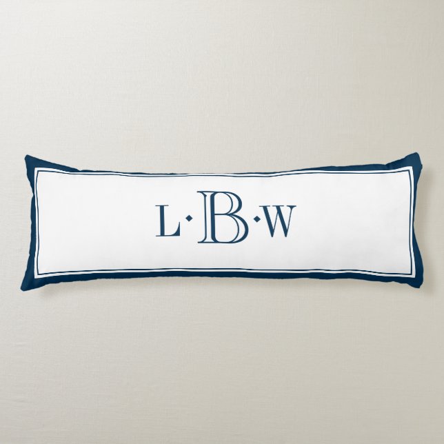 Klassische blaue Grenze mit Monogramm Seitenschläferkissen (Vorderseite)