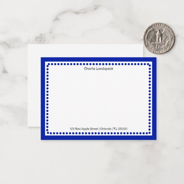 Klassische blaue Grenze und Punkte Mit Monogramm Mitteilungskarte (Vorderseite/Rückseite Beispiel)