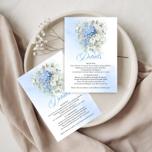Klassische blaue Hortensien-Hochzeitsdetailkarte RSVP Karte