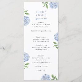 Klassische blaue Hortensien-Hochzeitsdinner Menükarte