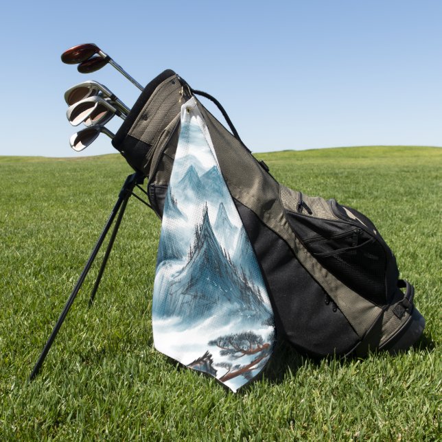 Klassische blaue Rolling Mountains Malerei Golfhandtuch (Gras)