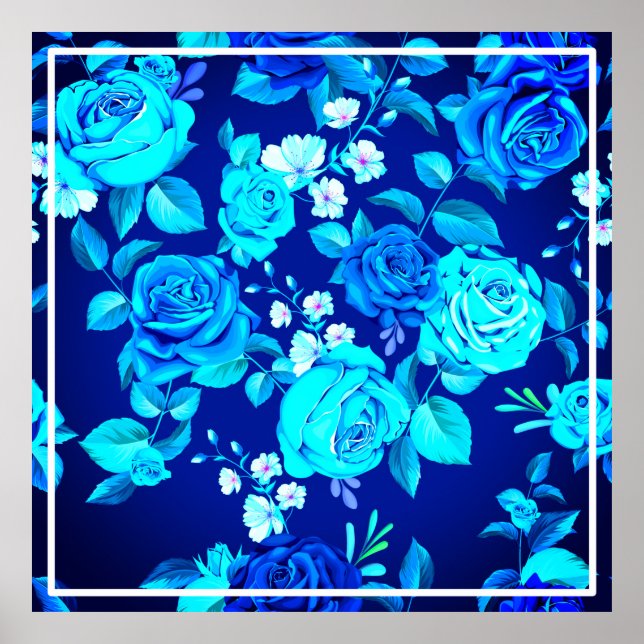 Klassische Blaue Rose Blume Muster-876 Poster (Vorne)