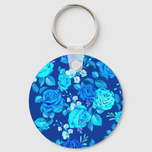 Klassische Blaue Rose Blume Muster-876 Schlüsselanhänger