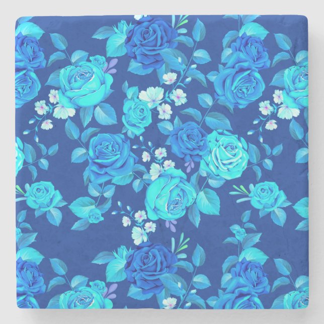 Klassische Blaue Rose Blume Muster-876 Steinuntersetzer (Vorderseite)