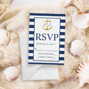 Klassische blaue Streifen Hochzeit der Nautik RSVP Karte