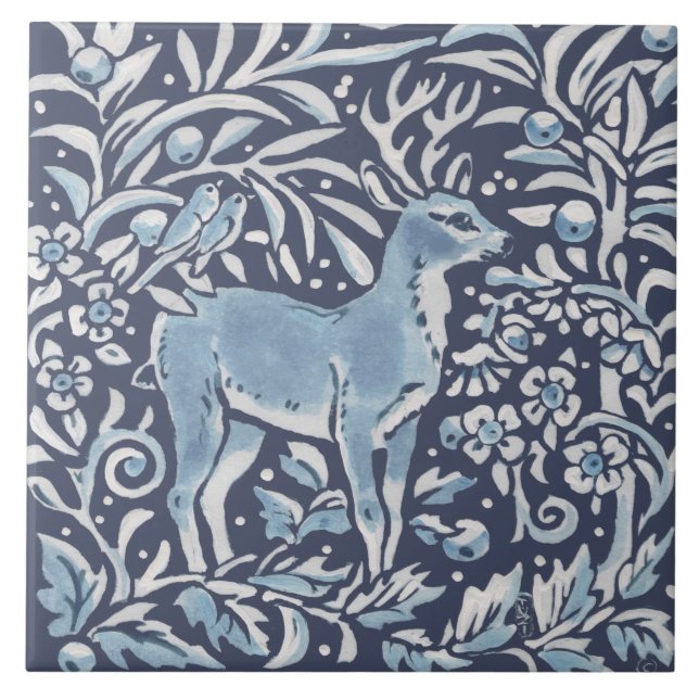 Klassische Blaue Verzierte Hirschwalbe Fliese (Vorderseite)