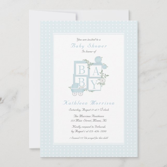 Klassische Blocks und Carriage Baby Shower lädt ei Einladung (Vorderseite)