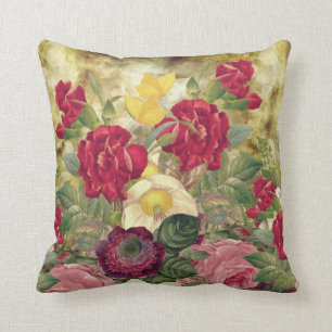 Klassische blühende Rose Rot, Gelb, Burgandy Kissen