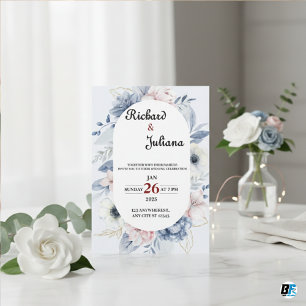Klassische Blume mit Foto Hochzeit Einladung