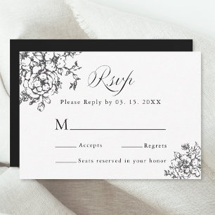 Klassische Blumen Garten Schwarz & Weiß Hochzeit RSVP Karte