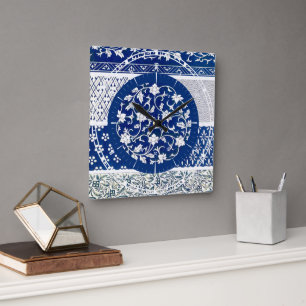 Klassische Blumendekoration Print Quadratische Wanduhr