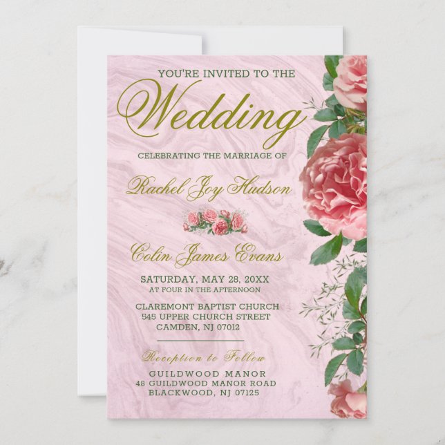 Klassische Blumengrün Einladung Hochzeit (Vorderseite)