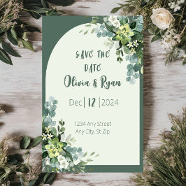 Klassische Blumengrün Save the Date Einladung