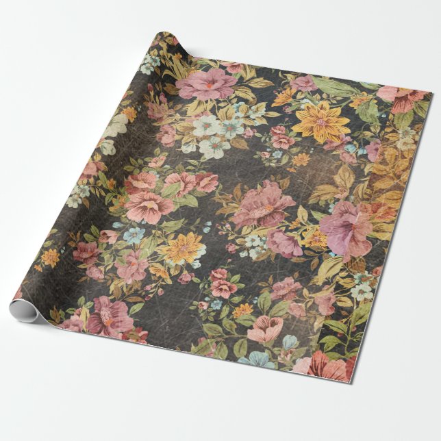 Klassische Blüte in Schwarz Geschenkpapier (Ungerollt)