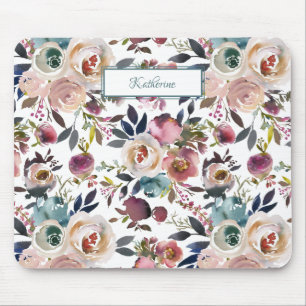 Klassische Blüten in Rosa, grüne Blüten Mousepad