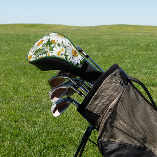 Klassische Blütenmuster Weiße Blumenfelder Grün Golf Headcover (In SItu)