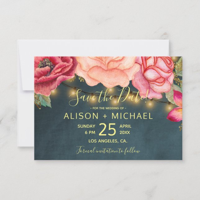 Klassische Blütenpink-Blütenpantoletten Hochzeitst Save The Date (Vorderseite)
