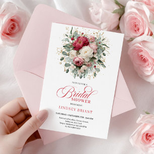 Klassische Boho-Burgunder-Rosa-Goldene Hochzeitsdu Einladung