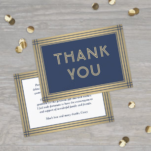 Klassische Border Eleganz Navy Blau & Gold-Typogra Dankeskarte