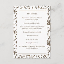 Klassische Botanicals in der Dunkeltaupe Hochzeit Begleitkarte